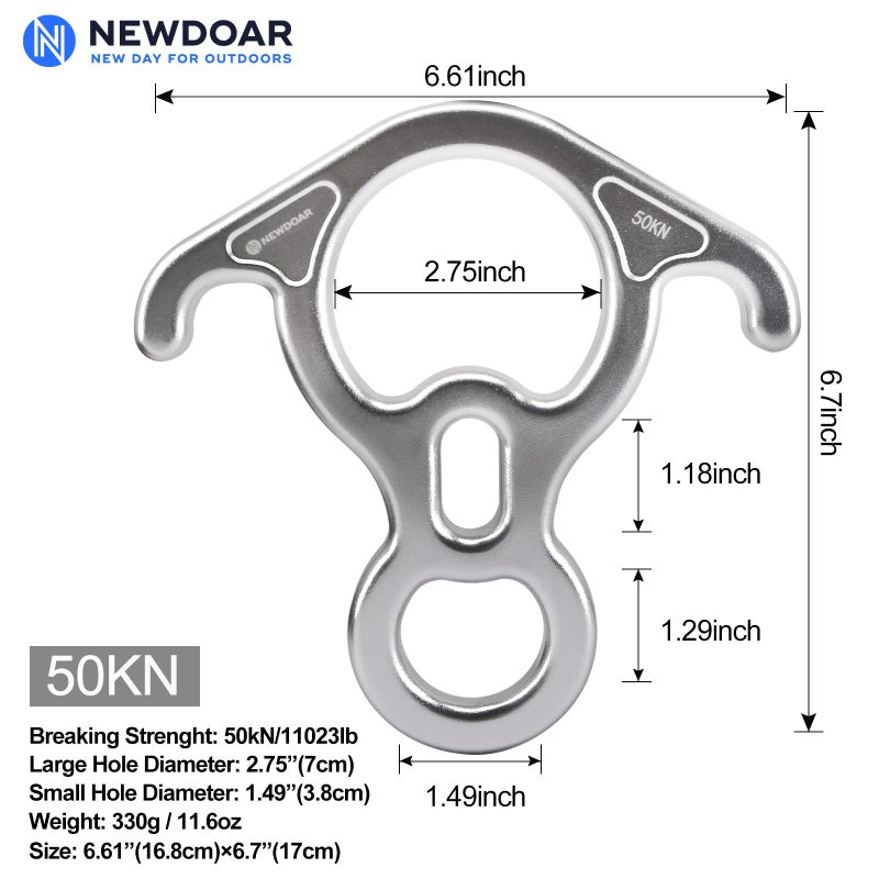 NewDoar 50KN 11000 LBF Rescue Figure,8 Descender Large Bent-Ear Belaying and Rappelling Gear Belay Device for Rock Climbing, Aerial Dance,Ziplining and Peak Rescue 7075 Aluminum Alloy(White) - Image 2